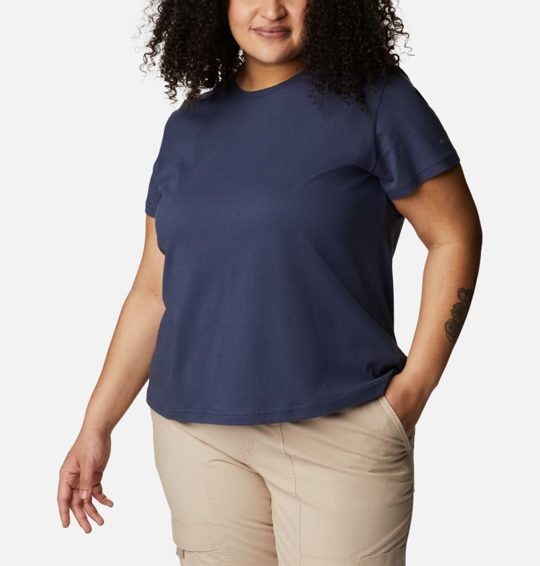 Women's Columbia Sapphire Point Short Sleeve T Shirts Navy | Plus Size CA-Z0L86